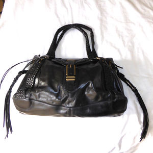 Cole Haan Women's Handbag Leather Woven W Tassels Black Sierra SP06 Lightly Used